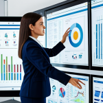 AI 자동화 업무 솔루션 - **Modern Office Automation:** A bright, modern office space. A businesswoman in a modest business su...